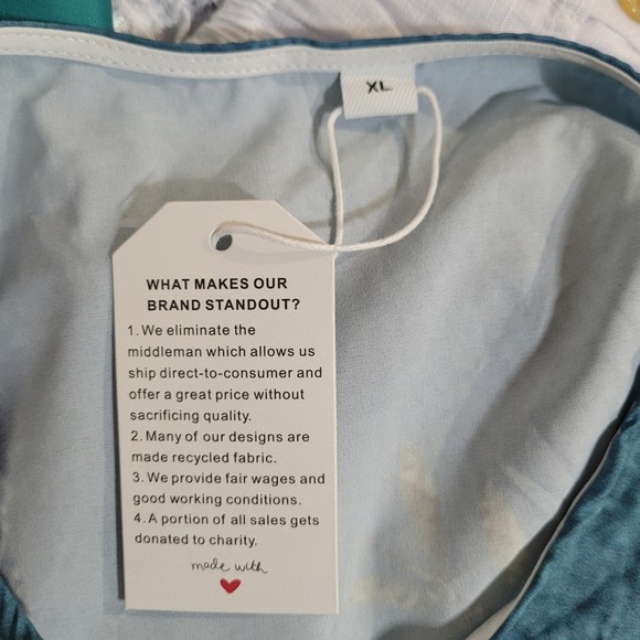 NWT Abilvia Teal Blue Floral Screen Print Asymmetric Hem Top Size XL - Picture 6 of 6